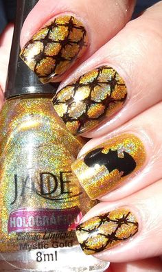 Golden Batman Nail Art Design