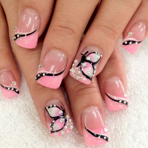 Light Pink Butterfly Nail Design