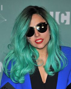 Long-Wavy-Green-Hair-Lady-Gaga-Hairstyle