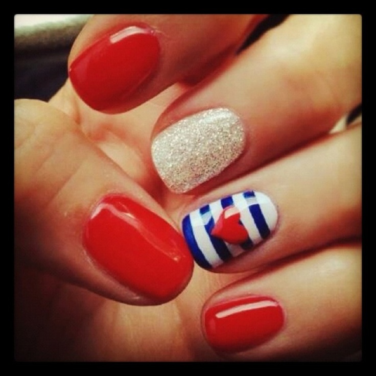 Nautical Red Nails