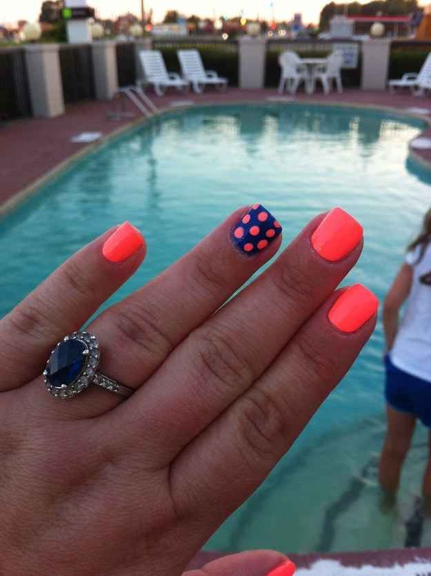 Neon Colored Nails With Polka Dots
