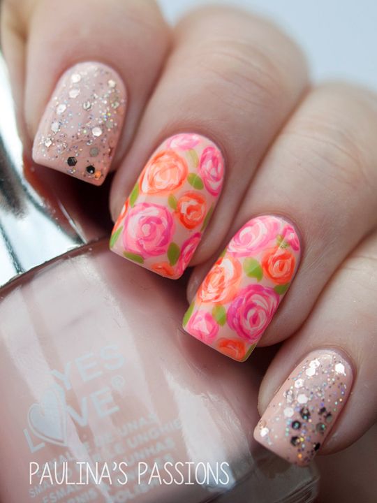 Neon Flower Nails