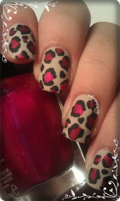 Nude and Red Leopard Nail Art Design