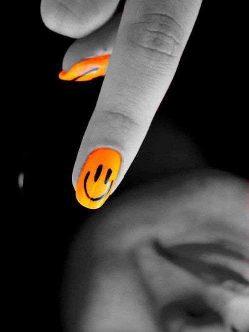 Orange Happy Face Nail Design