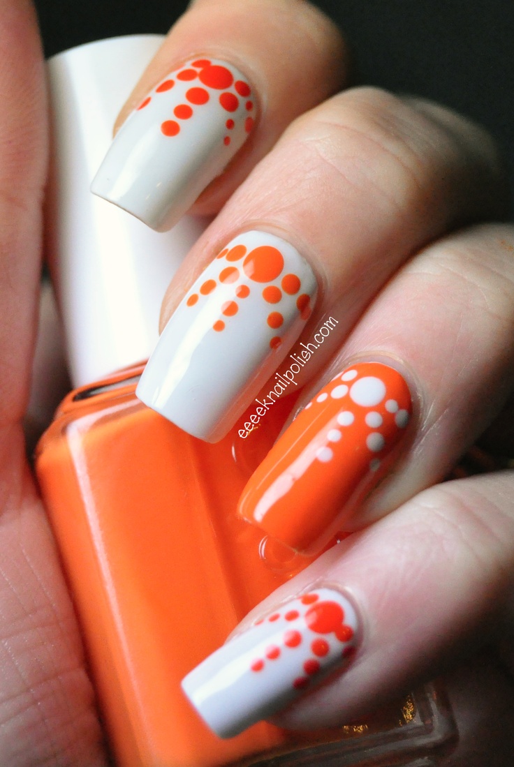 Orange Nail Design With Polka Dots
