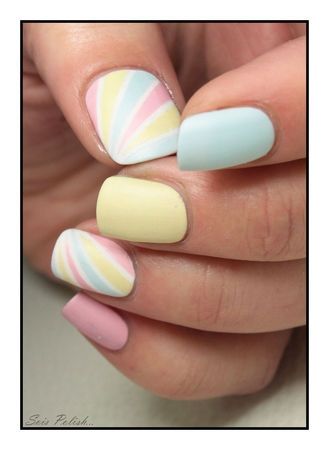 Pastel Colored Rainbow Nail Art Design