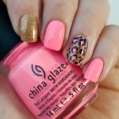Pink and Gold Leopard Nail Art Design