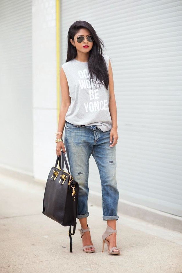 Pretty Outfit Idea with Jeans and Tank Top