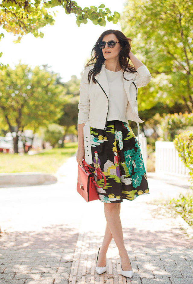 Printed Skirt Outfit Idea for Fall 2014