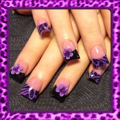 Purple Leopard Nail Art Design for French Manicure