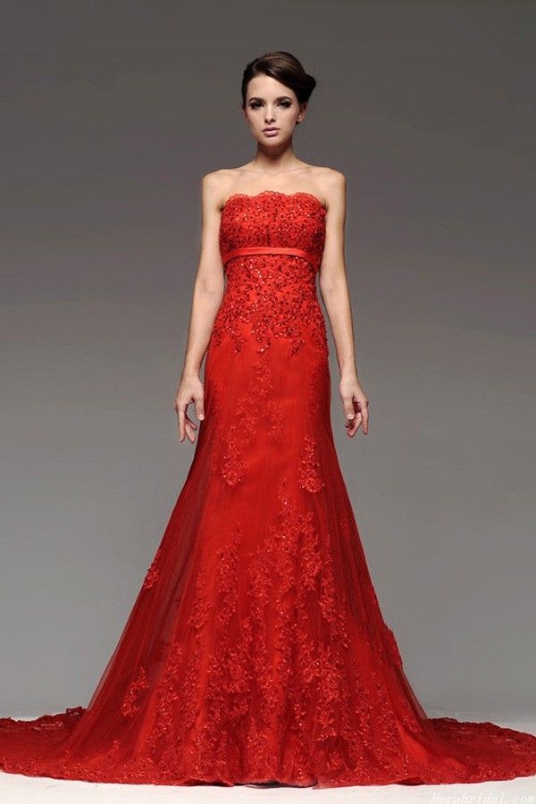 Red Lace Chinese Wedding Dress