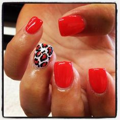 Red Nails With Leopard Prints