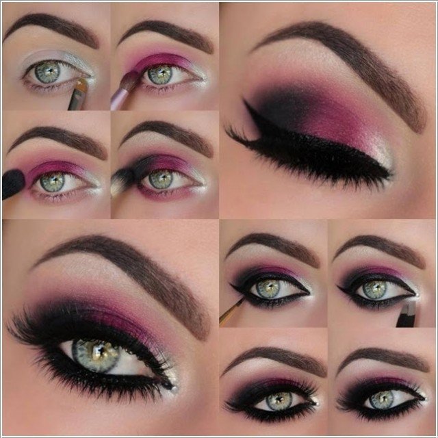 Red and Purple Eye Makeup Idea for Party