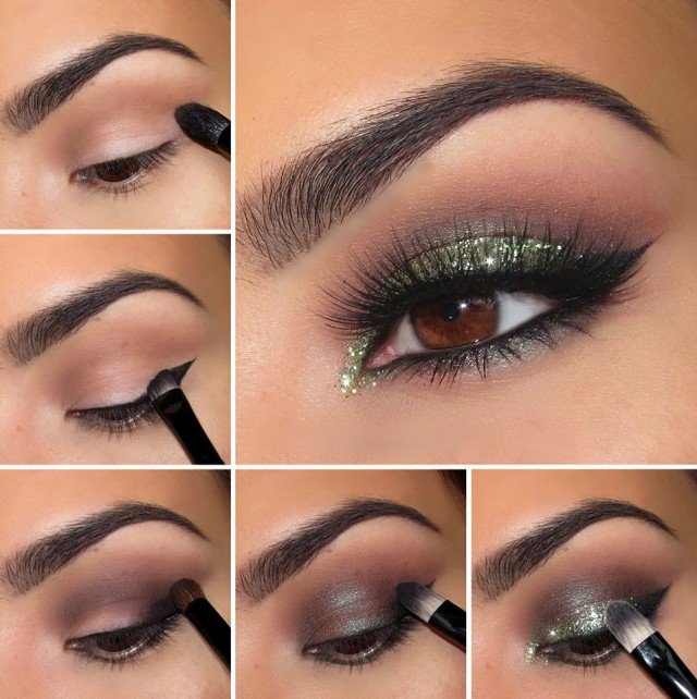 Smoky Eye Makeup Tutorial with Green Shimmer Shadow