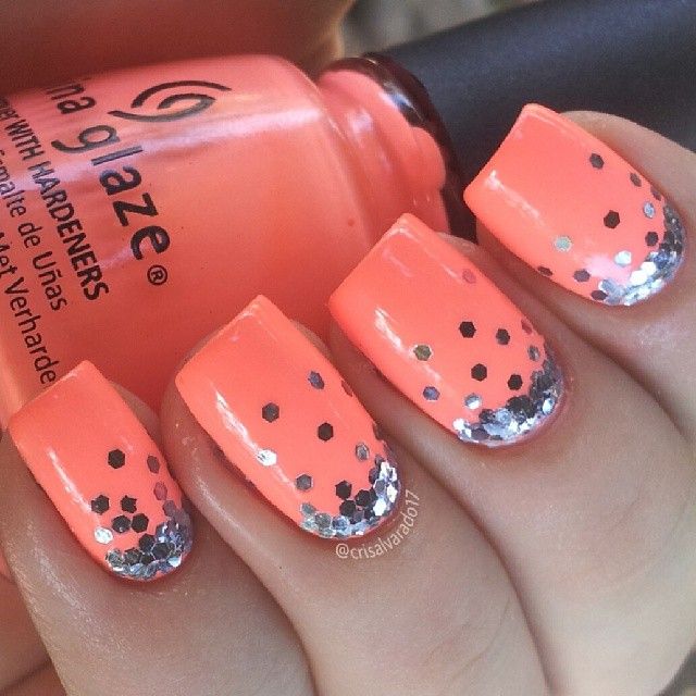 Sparkly Orange Nail Design