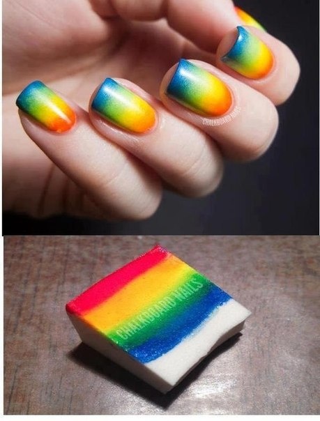 Sponge Rainbow Nail Art Design