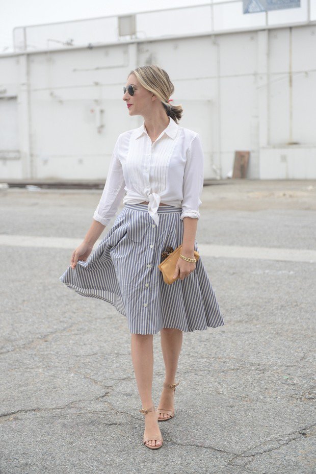 Stripe Midi Skirt Outfit Idea