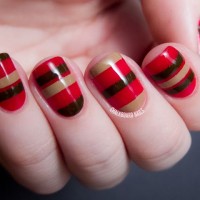 Striped Cherry and Chocolate Nail Design