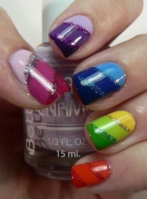 Striped Rainbow Nail Art Design