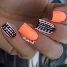Tribal Orange Nail Design