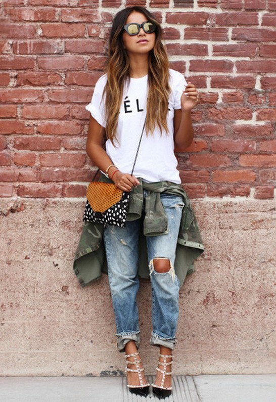 White Shirt and Ripped Jeans Outfit