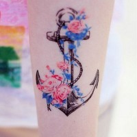 Anchor and Flowers Tattoo