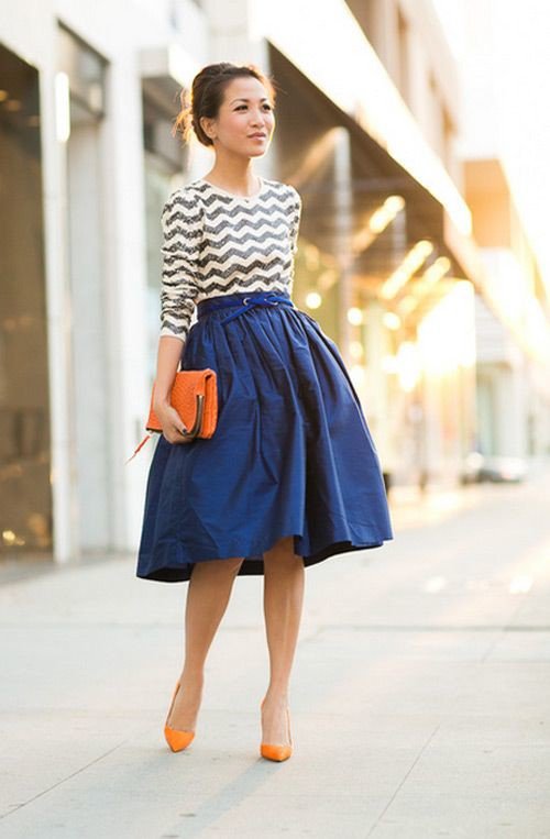 Blue Midi Skirt Outfit for Women