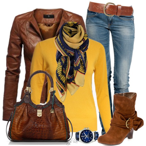 Bright Sweater with Brown Jacket