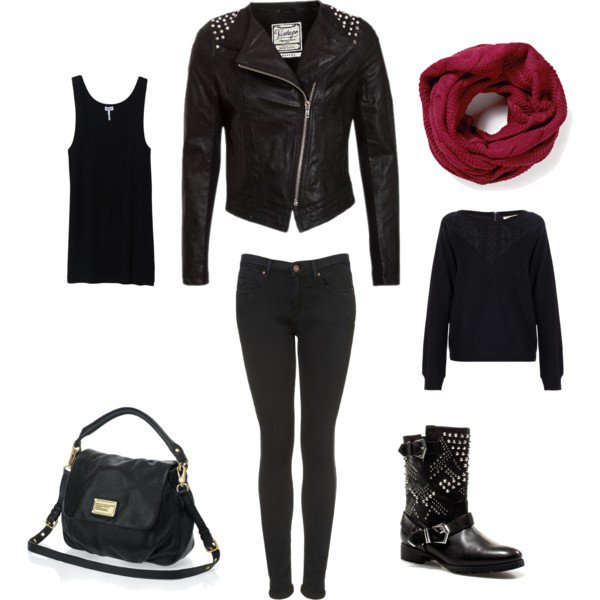 Chic Black Leather Jacket Outfit Idea for Women