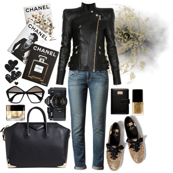 Chic Outfit Idea with Black Leather Jacket
