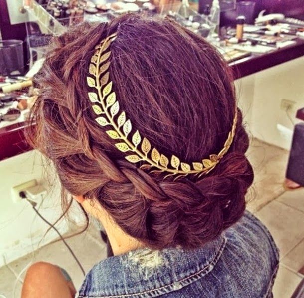 Fantastic Braided Updo Hairstyle with A Metallic Headband