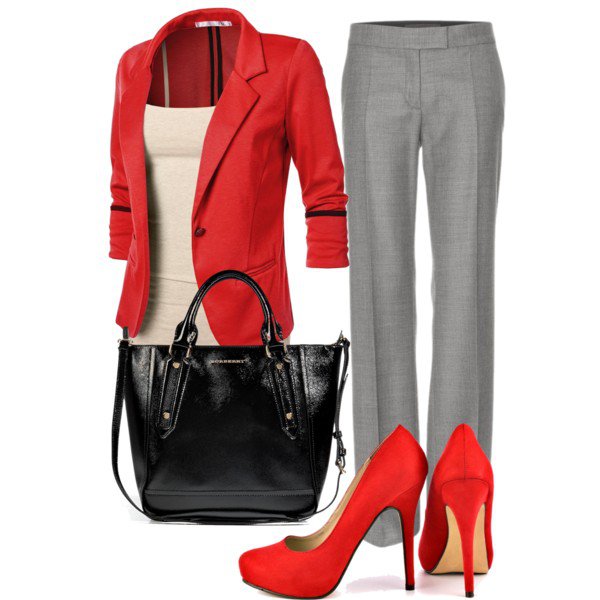 Grey and Red Outfit Idea for Work