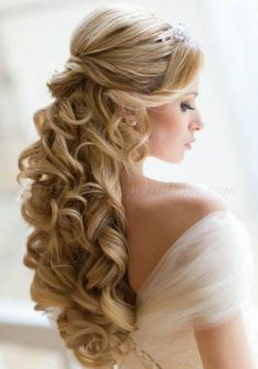 Half Up Half Down Wedding Hairstyle for Blond Curly Hair