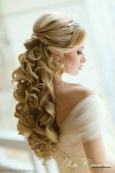 Half Up Long Curly Wedding Hairstyle