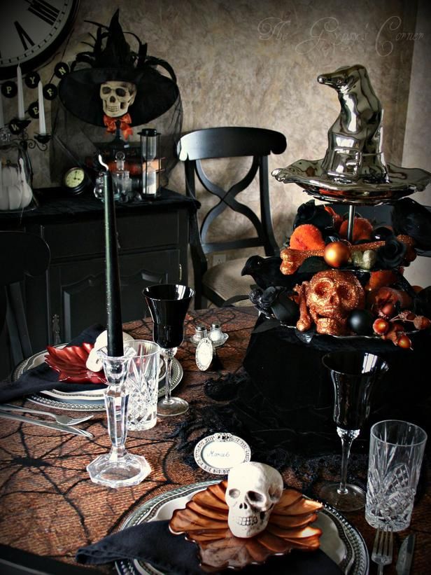 Halloween Table with Black Stuff
