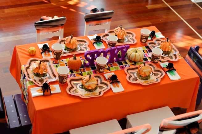 Halloween Table with Orange Table Cloth