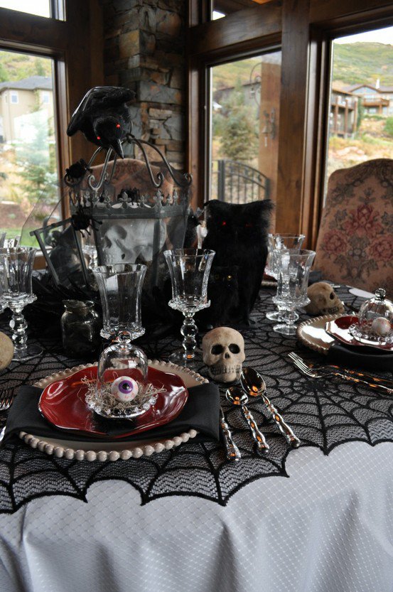 Halloween Table with Terrified Decorations