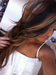 Long Brunette Wavy Hair With Blonde Highlights