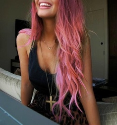 Long Layered Bright Pink Hairstyle