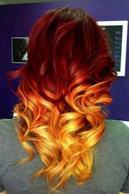 Long Wavy Orange Ombre Hairstyle