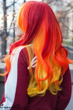 Long Wavy Yellow and Orange Hairstyle