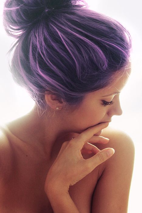Messy Bun Purple Hairstyle