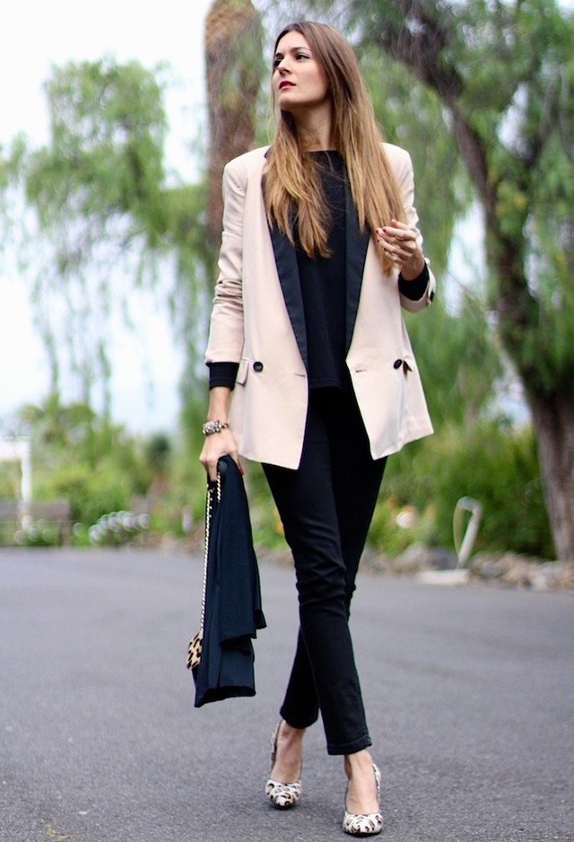 Neutral Beige Outfit Idea with Black Pants