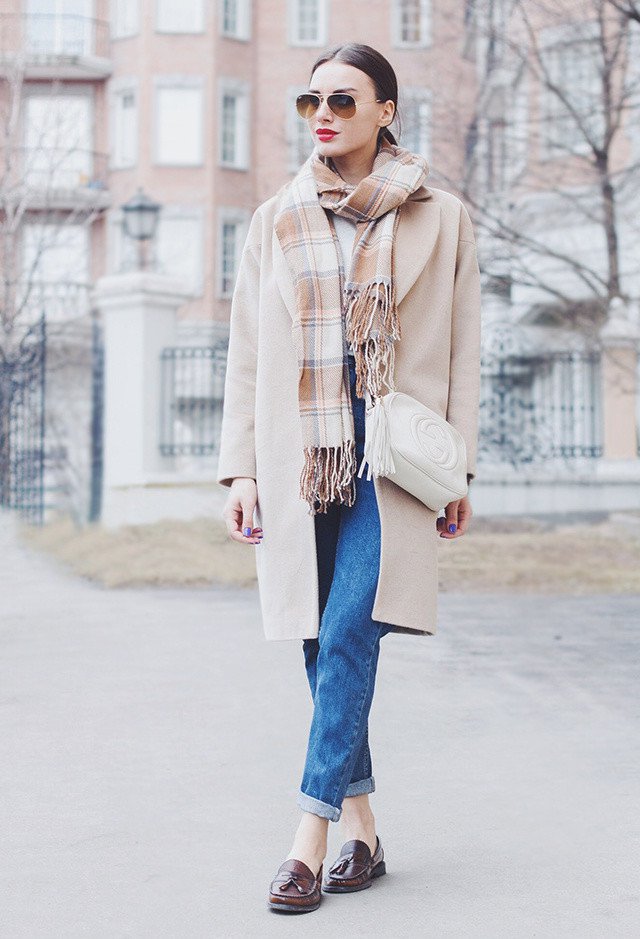 Neutral Outfit Idea with a Scarf