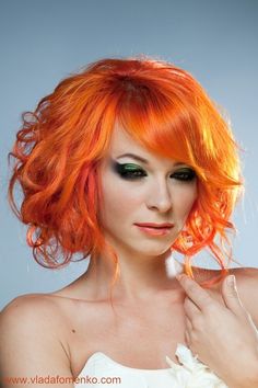 Orange Curly Wavy Bob Hairstyle