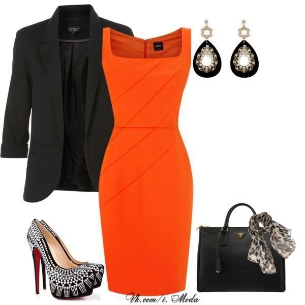 Orange Dress with Black Blazer