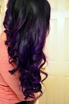 Purple Highlighted Long Black Wavy Hairstyle