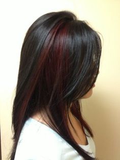 Red Highlighted Long Black Hairstyle