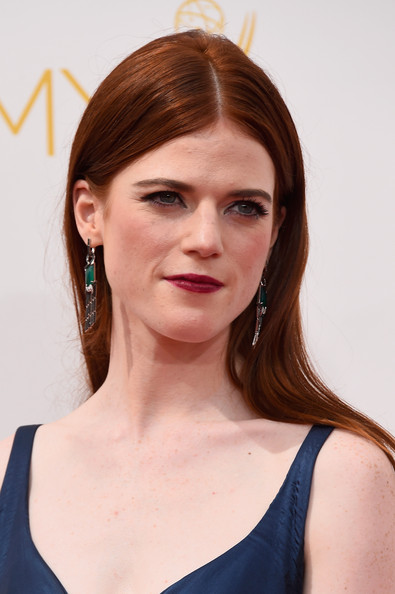 Rose Leslie Center-parted Long Straight Cut with Dark Red Lips