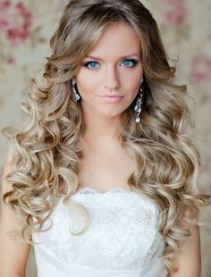 Simple Long Curly Bridal Hairstyle